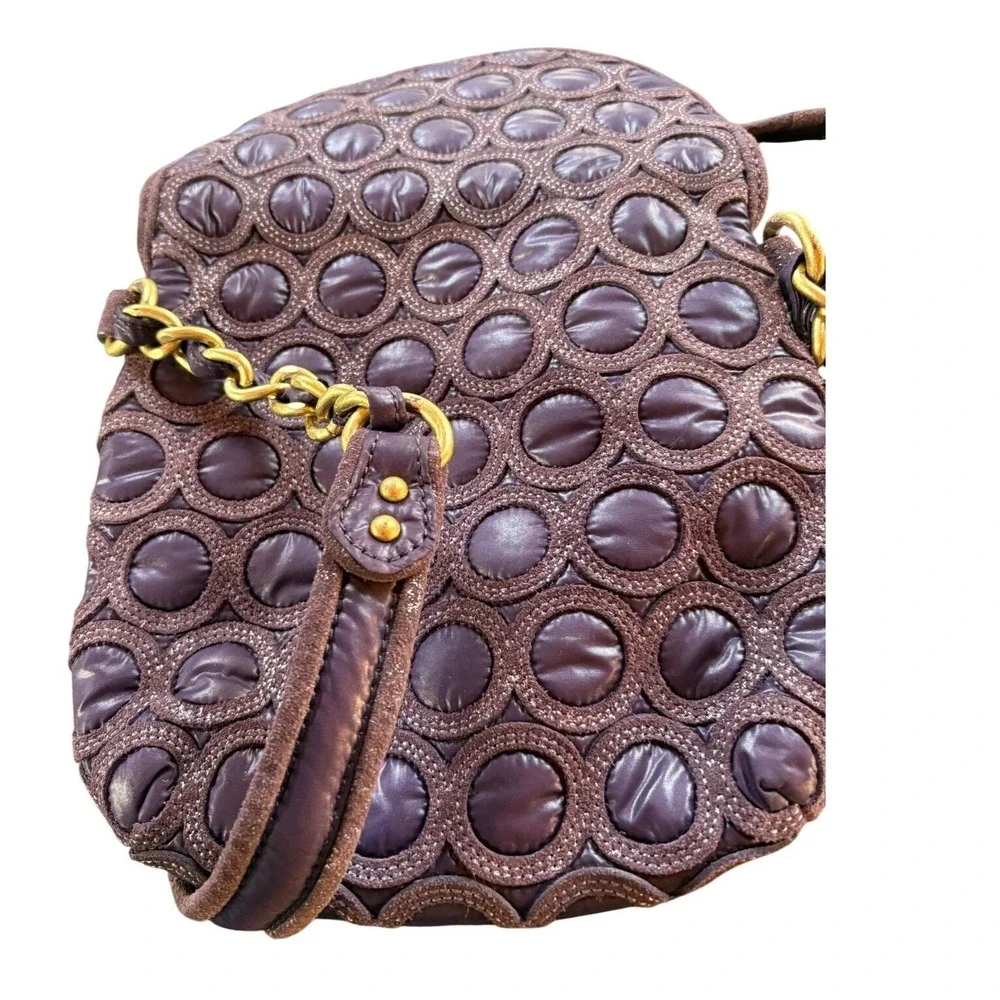 Juicy Couture Quilted Circle Pattern Crossbody Bag Boho In Brown Chain Strap